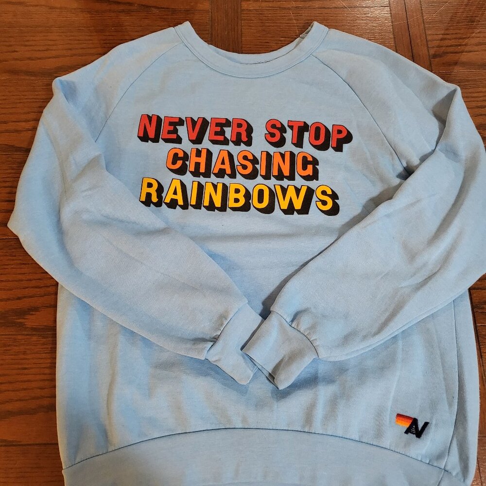 Aviator Nation Never Stop Chasing Rainbows Crewneck Sweatshirt L Sky